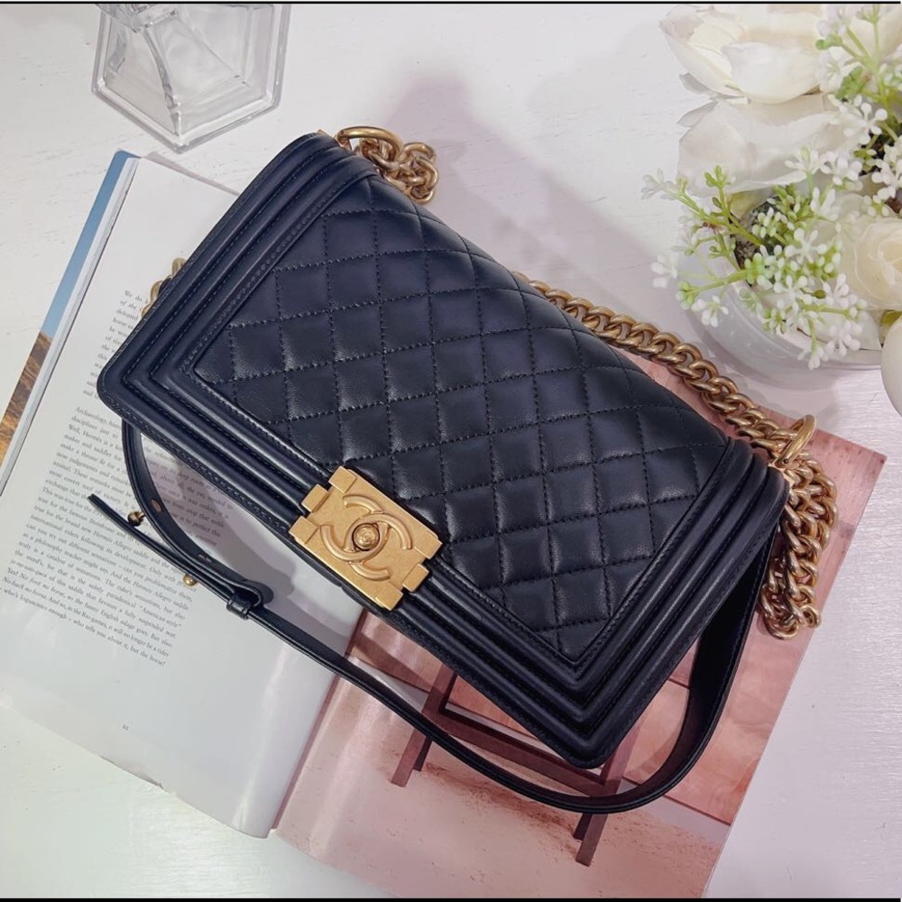 Chanel Le Boy Medium Black Gold Bag